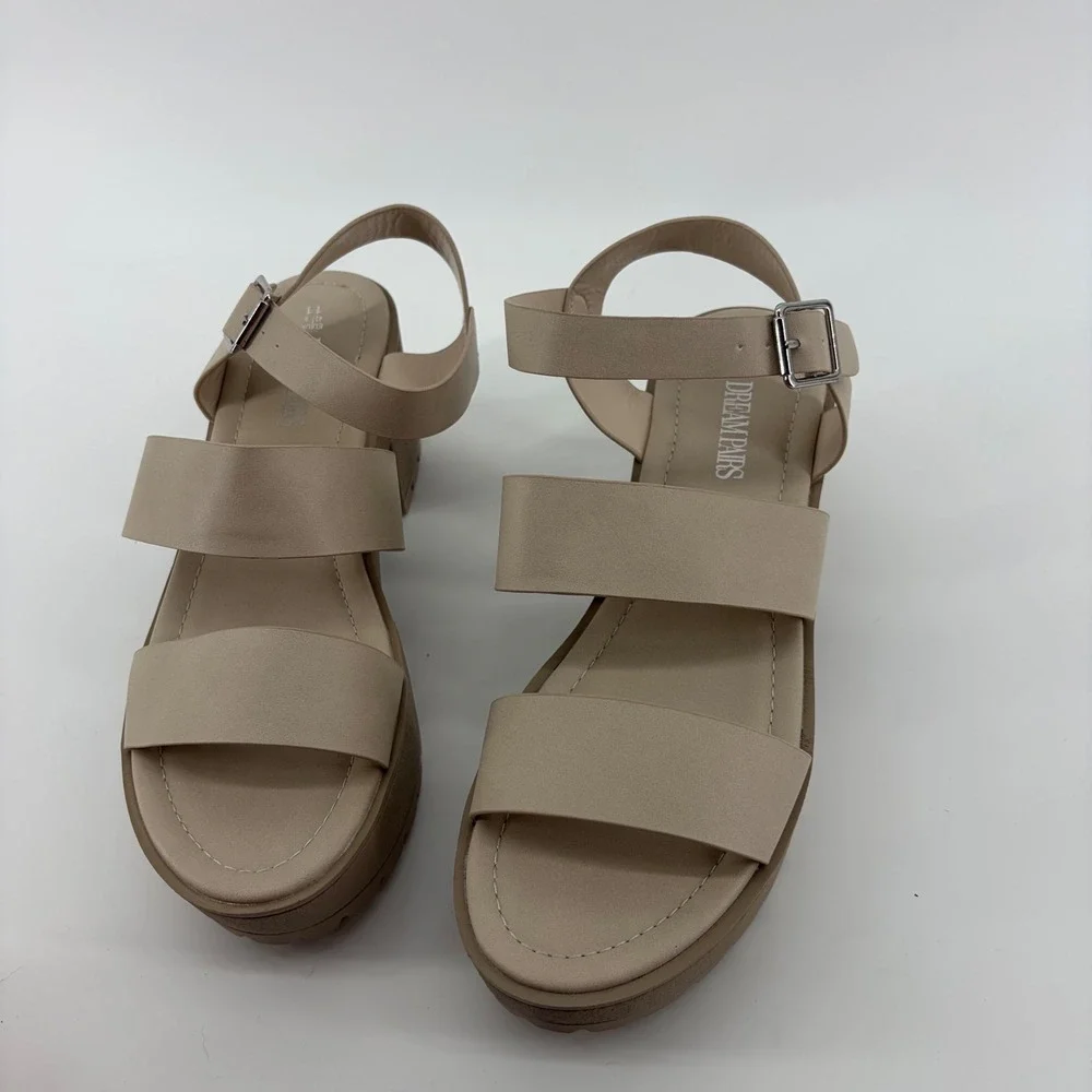 Dream Pairs Women 11 Beige Platform Sandals Chunky Lug Sole Block Heel SDHS2429W